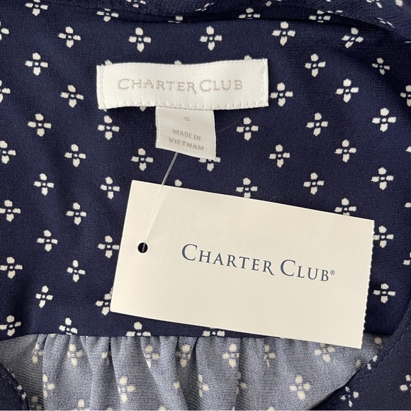 Charter Club Top Blue Floral Pleated Chiffon Blouse with 3/4 Sleeves Size S - Picture 9 of 11